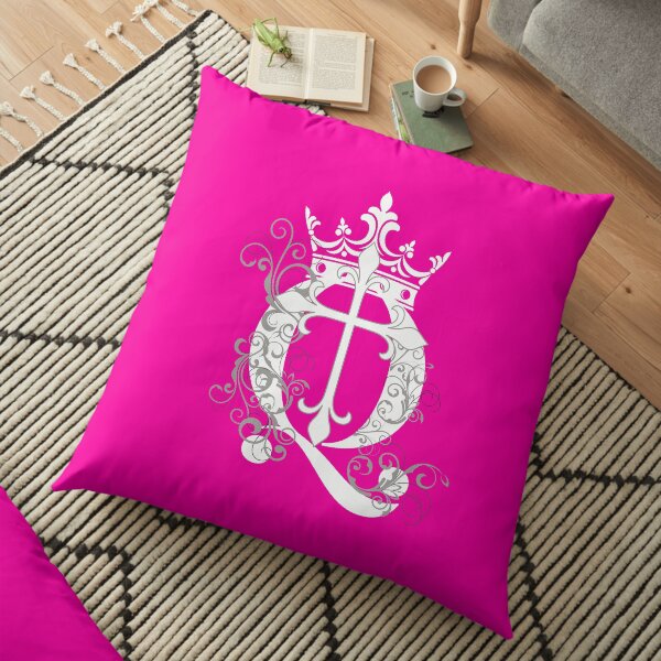 Pink Cup Cross Q Crown in White & Gray Floor Pillow