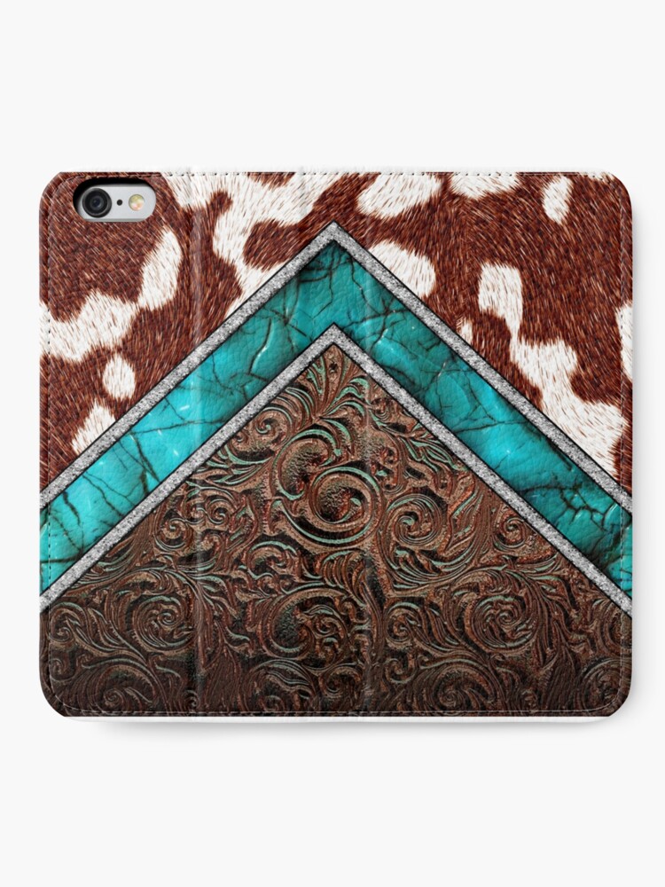 Western Cowgirl Pattern Cowhide Turquoise and Tooled Leather