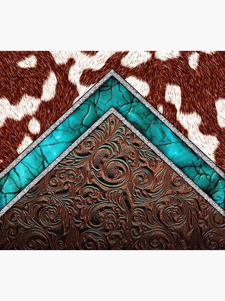 "Western Cowgirl Pattern Cowhide Turquoise and Tooled Leather" Sticker