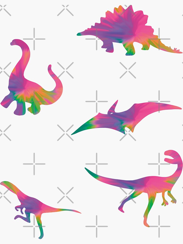 "Dinosaurs #1 - Pink Neon Rainbow Tie Dye Dinosaur Silhouette Pattern