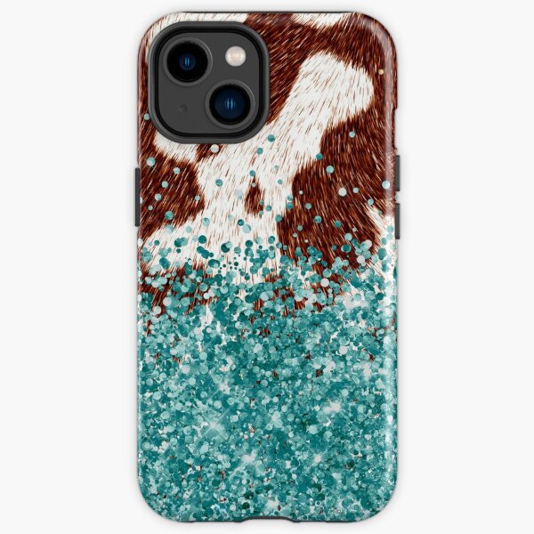 Turqoise Teal and Brown Cowhide Western Cowgirl Glitter  iPhone Tough Case