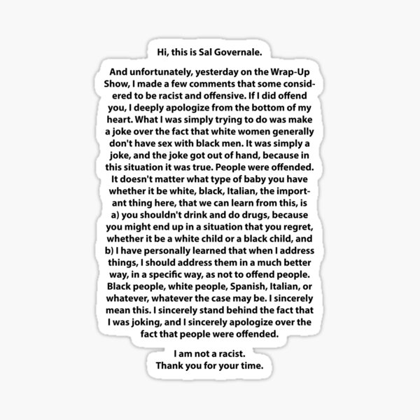 Item preview, Sal's Apology designed and sold by MisterPlop.