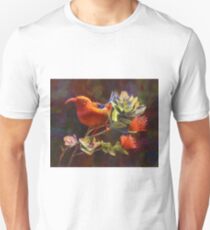 Hawaiian Iiwi bird and Red Ohia Lehua Flowers - Tropical Wildlife Unisex T-Shirt