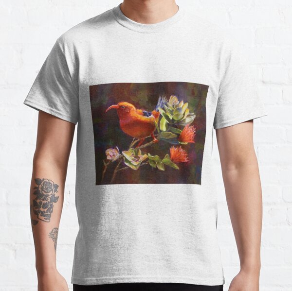 Hawaiian Iiwi bird and Red Ohia Lehua Flowers - Tropical Wildlife Classic T-Shirt