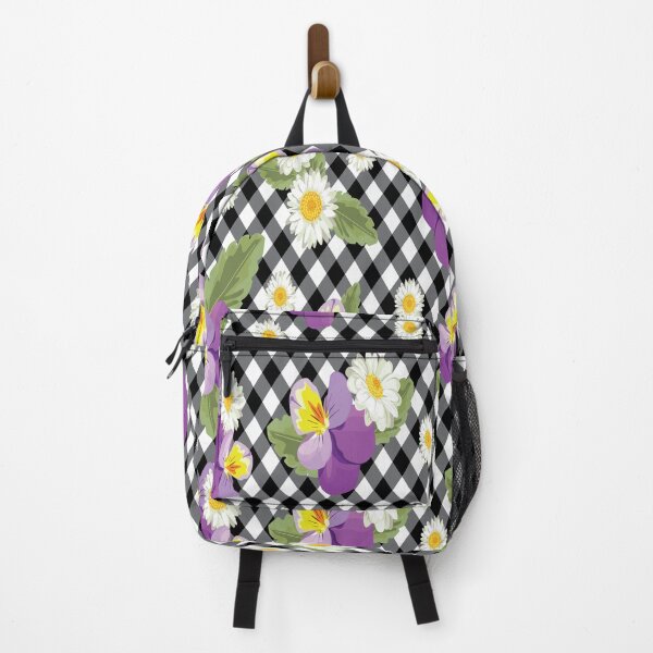 Item preview, Pansies and Daisies Cheerful and Bright Spring Flowers with Checker Board Pattern designed and sold by GypsyMagic.