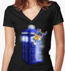 Doctor Stitch + Pikacchu Women's Fitted V-Neck T-Shirt