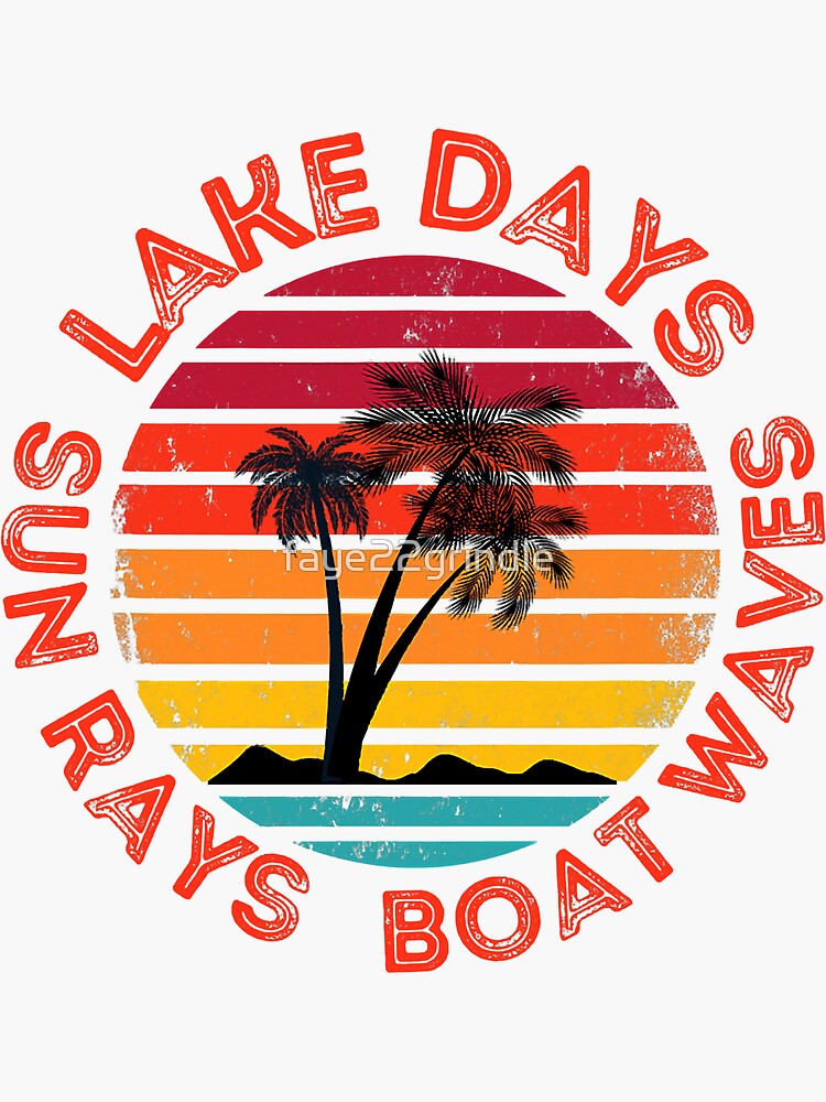 Disover Boat Waves Sun Rays Lake Days Sticker