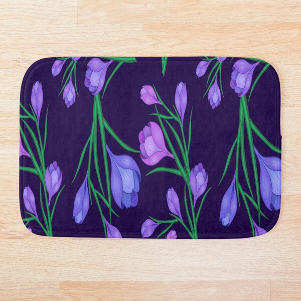 Artikelvorschau, Crocus Purple und Lilac Spring Time Flowers mit dunkelblauem Hintergrund entworfen und verkauft von GypsyMagic.
