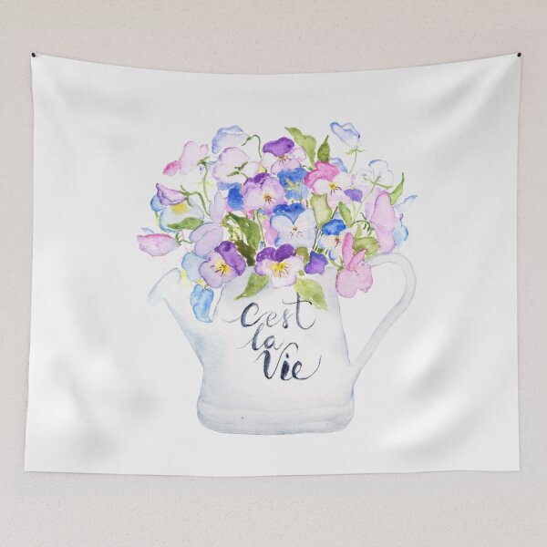 Item preview, hand painted colorful pansies in pot watercolor  designed and sold by ColorandColor.