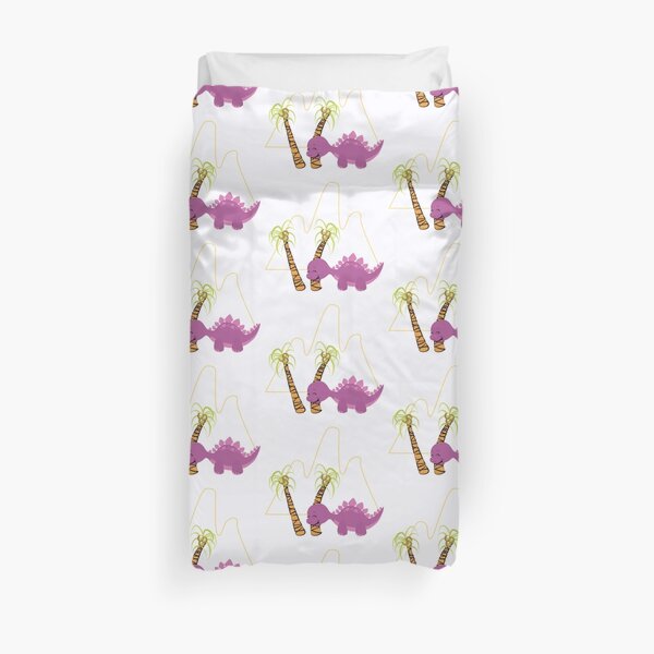 Dinamic Girls Collection - Purple Dinosaur Girl with Palm Trees Duvet Cover