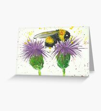 Bumble bee sitting a two thistles Greeting Card