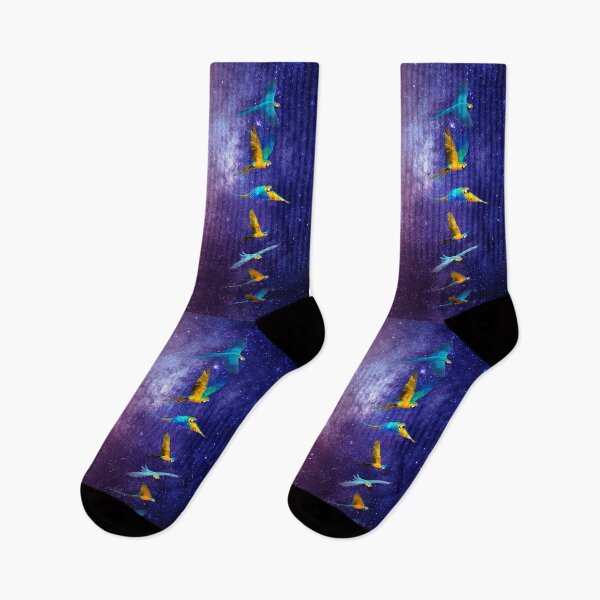 Item preview, Flock of Blue and Gold Macaws with Purple Galactic Background designed and sold by JungleVision.