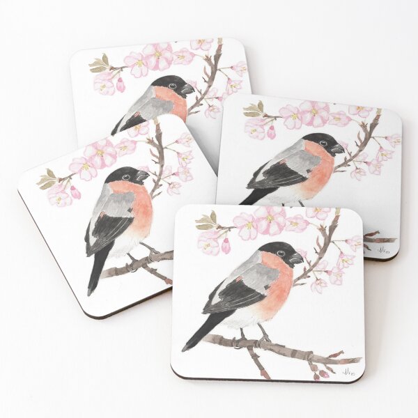 Item preview, Bullfinch / bullfinch on cherry blossom branch watercolor designed and sold by NvH-Art.