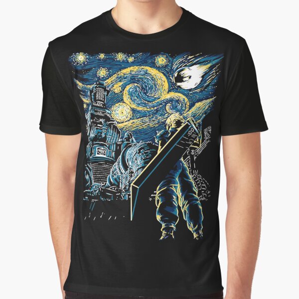 FF7 Starry Night T Shirt Final Fantasy VII Remake Cloud Strife Cool Graphic T-Shirt