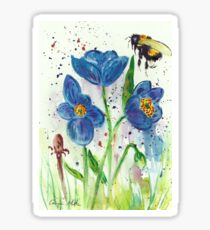 Bumble bee among blue poppies Sticker