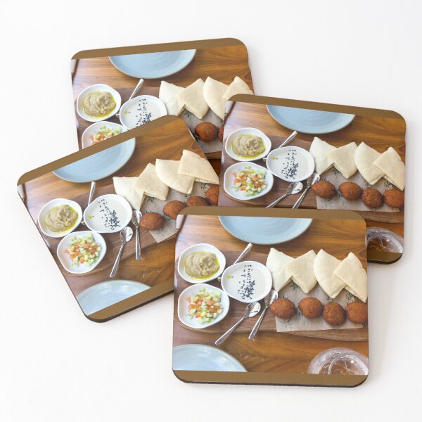 Item preview, Mediterranean Falafels with pita bread and dips on wooden background designed and sold by Rrrainbow.