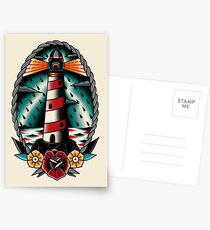 Leuchtturm traditionelle Tattoo-Stil Postkarten