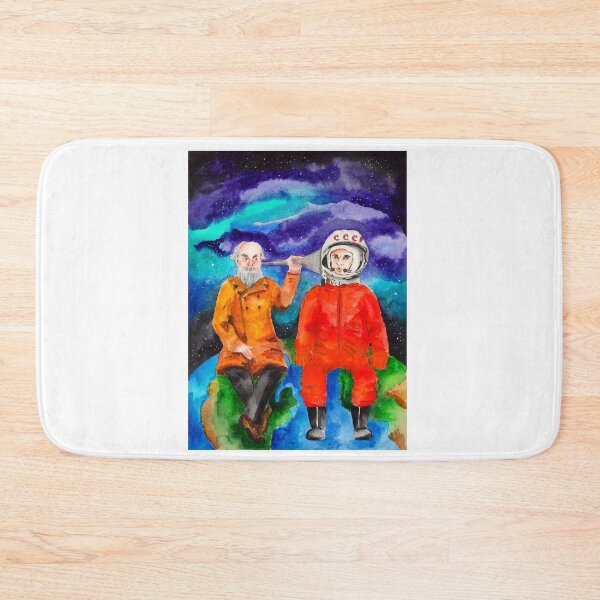 Item preview, Watercolor picture of the first Russian cosmonaut Yuri Gagarin and scientist KonstantinTsiolkovsky designed and sold by Bellefotos.