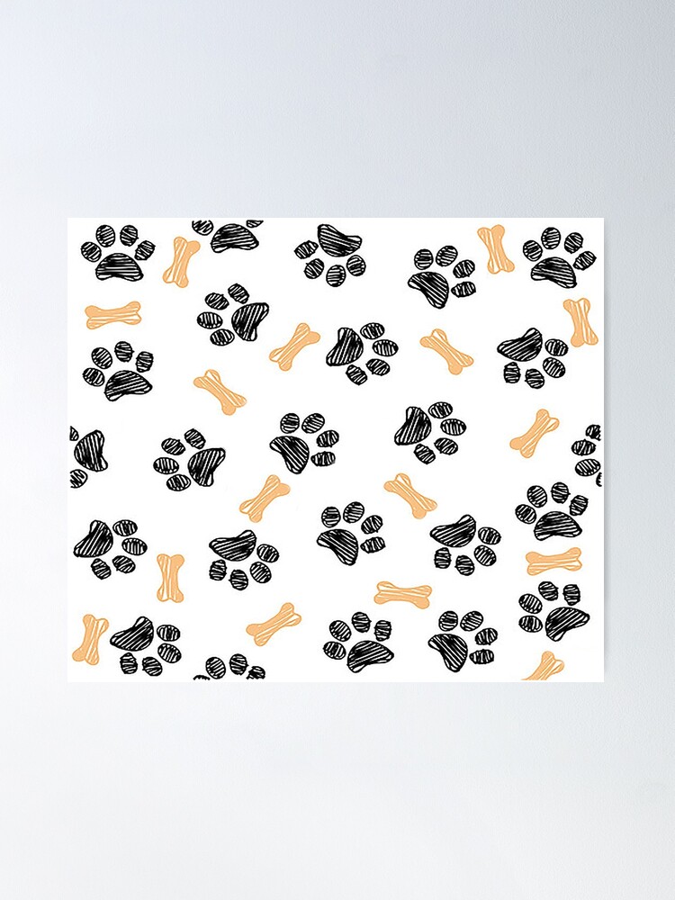 Black, White and Grey Cute Dog Paws Print. Wrapping Paper by Bynelo