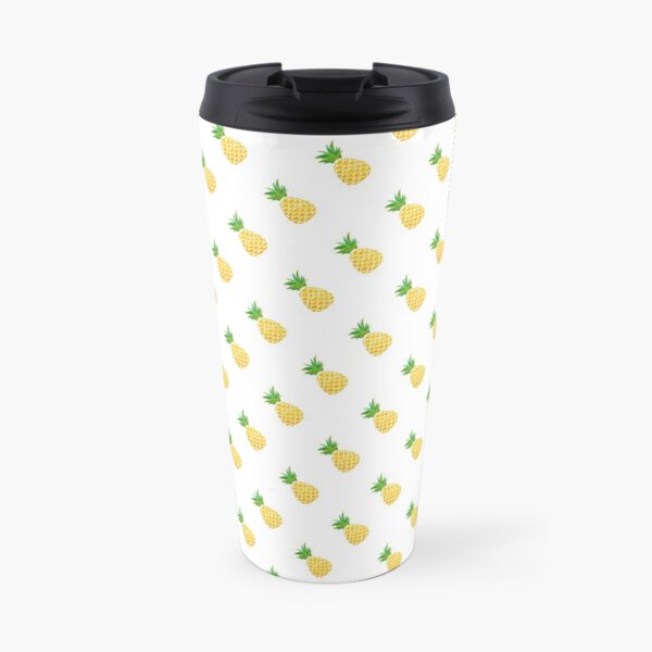 Bright White hand drawn pineapples Travel Coffee Mug