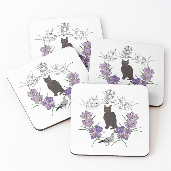 Item preview, Lilly and the pigeon, black cat and pigeon with purple flowers designed and sold by Naty Design Prague.