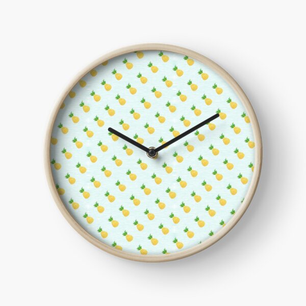 Light blue hand drawn pineapples Clock
