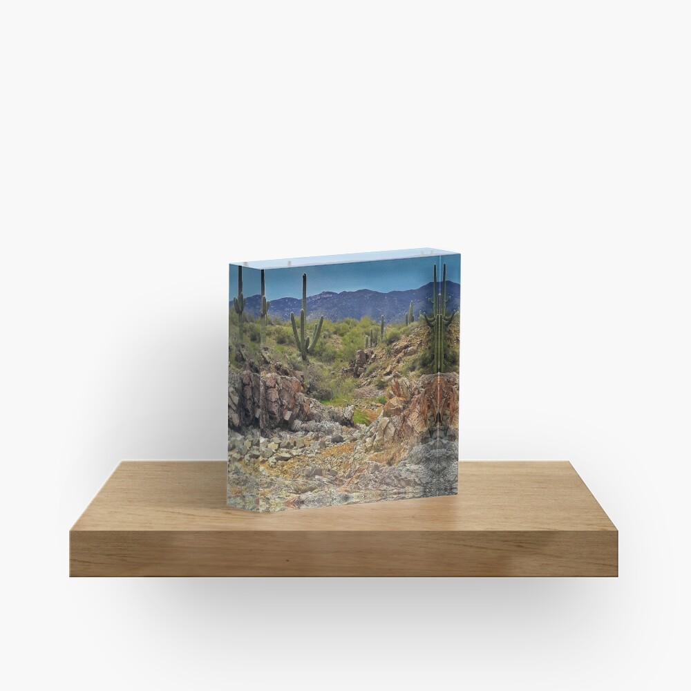 Saguaro Cactus, Bumble Bee, Arizona Acrylic Block