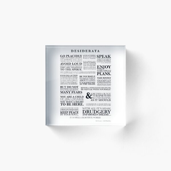 DESIDERATA - a 1920's prose in black Acrylic Block
