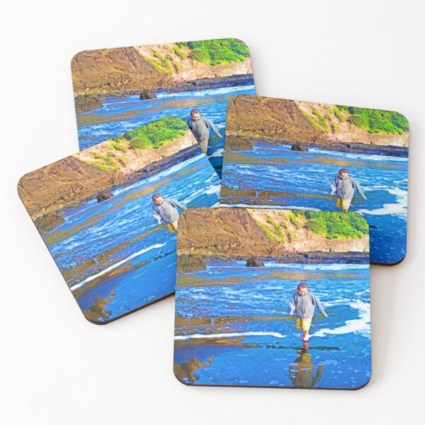 Item preview, Stunning New Zealand beach with boy playing in surf designed and sold by CristalleLisa.
