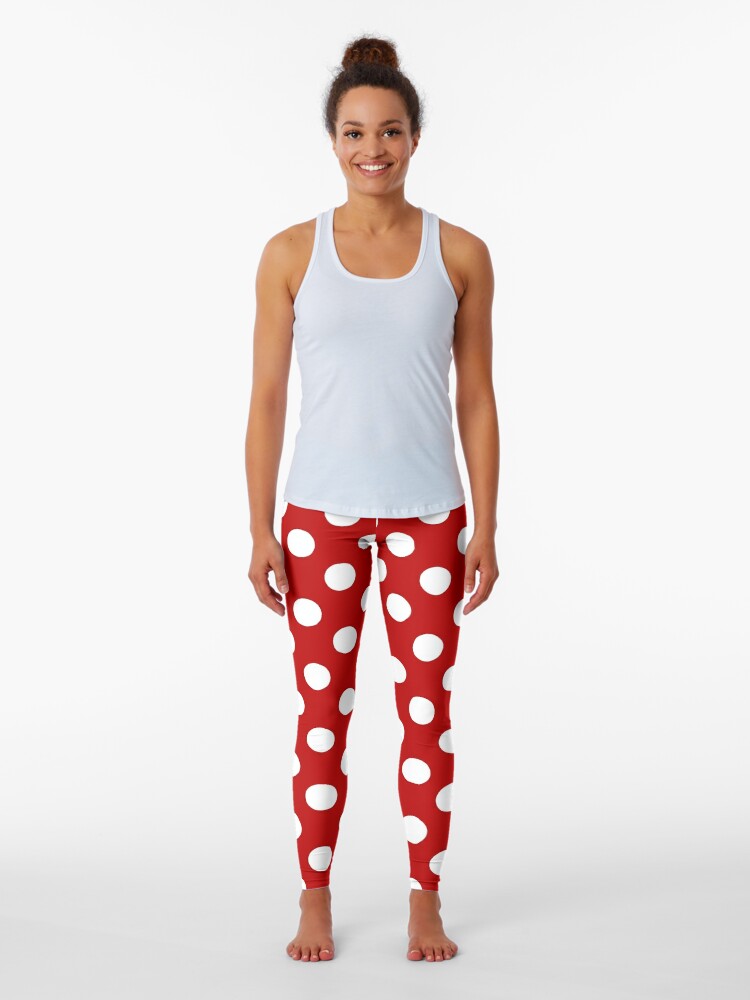 White And Red Polka Dot Leggings Sexy Vintage Spot Print Push Up Yoga Pants  Sweet Stretch Leggins Pockets Workout Sports Tights