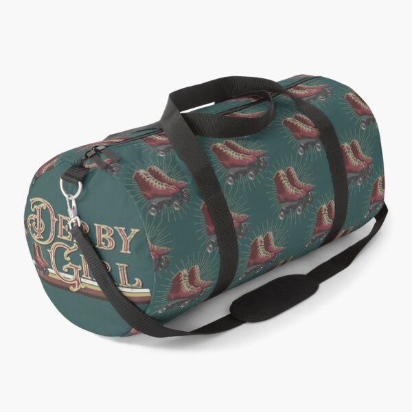 Roller Skate - Derby Girl - vintage, retro, distressed look roller skate design - on teal Duffle Bag