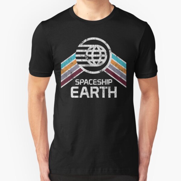 Vintage Spaceship Earth with Distressed Logo in Retro Style Slim Fit T-Shirt