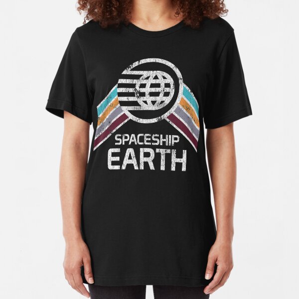 Vintage Spaceship Earth with Distressed Logo in Retro Style Slim Fit T-Shirt