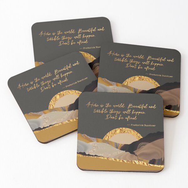 Item preview, Here is the World Frederick Buechner Life Quote Marble Golden Abstract Landscape designed and sold by SparrowsEndArt.