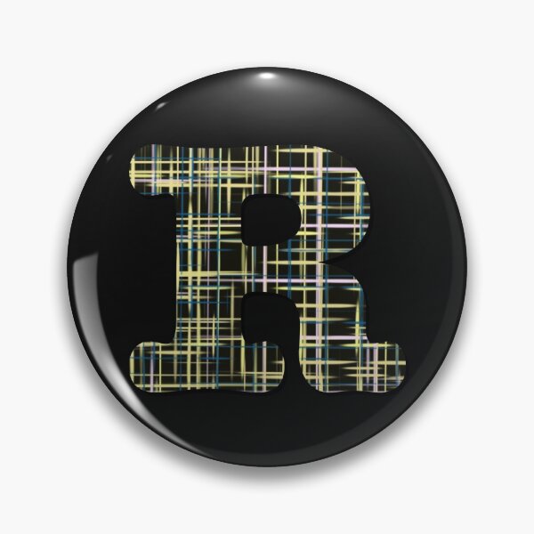 Item preview, R Alphabet Letter Yellow Lines Black Grid Monogram designed and sold by AMSonArt.