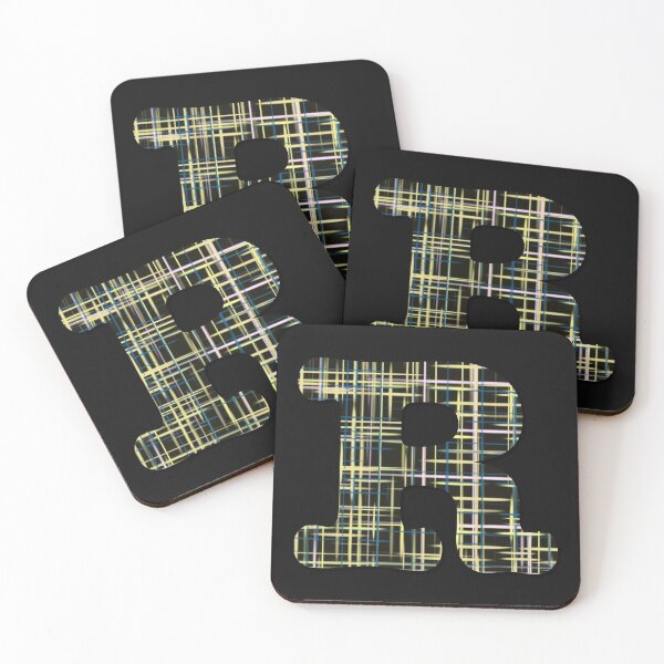 Item preview, R Alphabet Letter Yellow Lines Black Grid Monogram designed and sold by AMSonArt.