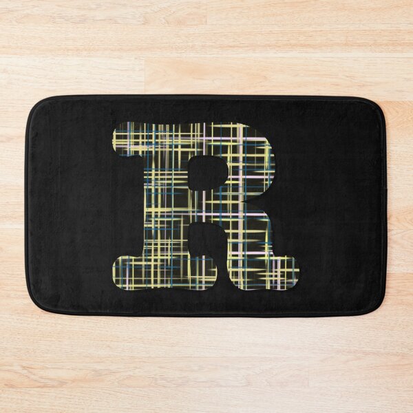 Item preview, R Alphabet Letter Yellow Lines Black Grid Monogram designed and sold by AMSonArt.