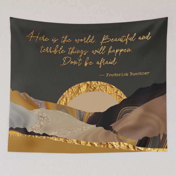 Item preview, Here is the World Frederick Buechner Life Quote Marble Golden Abstract Landscape designed and sold by SparrowsEndArt.