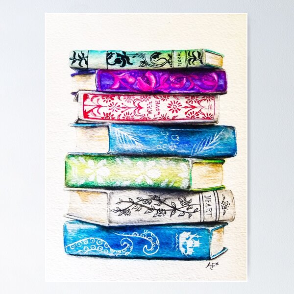 Stack of Books Choose Mouse Book Worm Apple Watercolor Bookmark