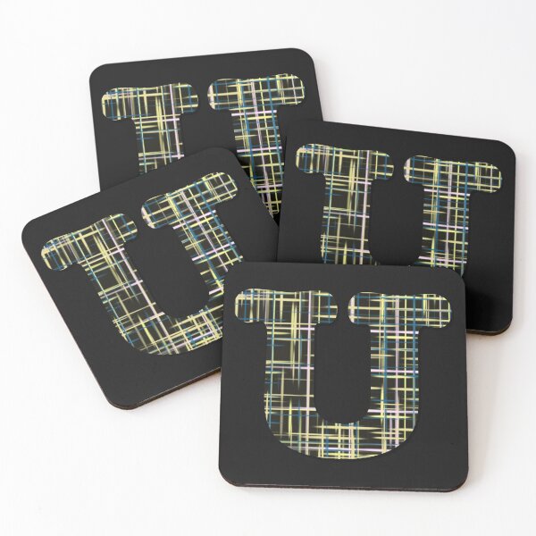 Item preview, U Alphabet Letter Yellow Lines Black Grid Monogram designed and sold by AMSonArt.
