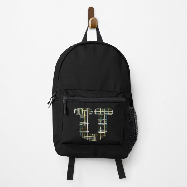Item preview, U Alphabet Letter Yellow Lines Black Grid Monogram designed and sold by AMSonArt.