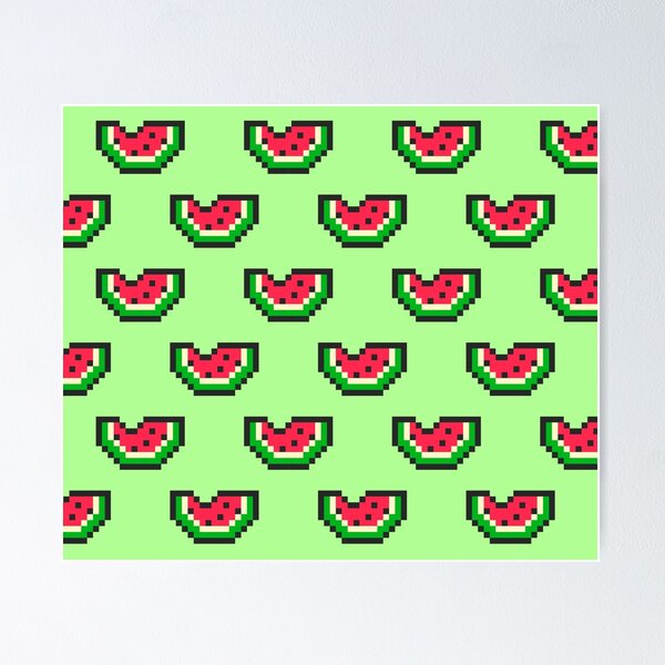 Poster A seamless repeating background of a pixel art watermelon 