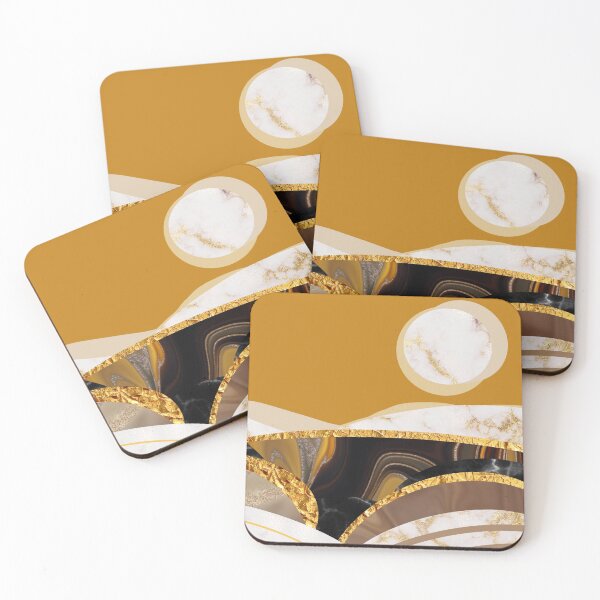 Item preview, Mustard Moonscape Marble Abstract Landscape Minimalist Contemporary Collage Art designed and sold by SparrowsEndArt.