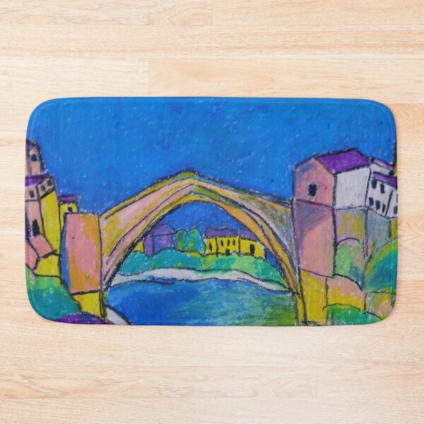 Item preview, Stari Most - Old Bridge in Mostar, abstract oil pastel painting designed and sold by WorldOfWendyArt.