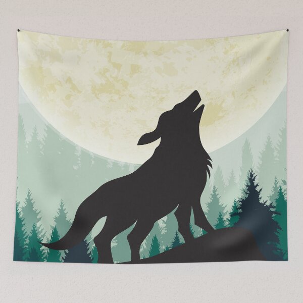 Item preview, wolf full moon moon forest mountains designed and sold by Brinax.