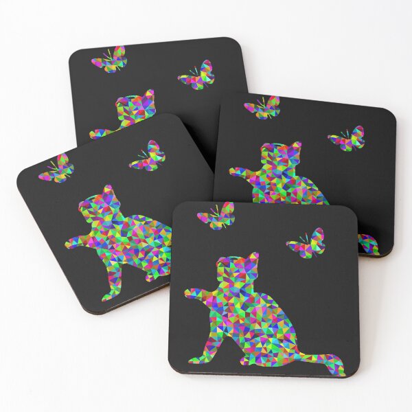 Item preview, Prismatic Low Poly Kitten Playing with Butterflies designed and sold by WowAllinOne.