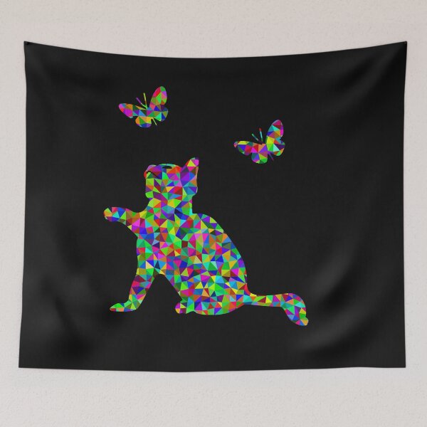 Item preview, Prismatic Low Poly Kitten Playing with Butterflies designed and sold by WowAllinOne.