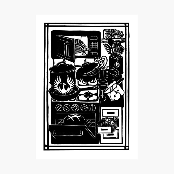 Item preview, Cooking in the Kitchen Art Print designed and sold by NedBustard.