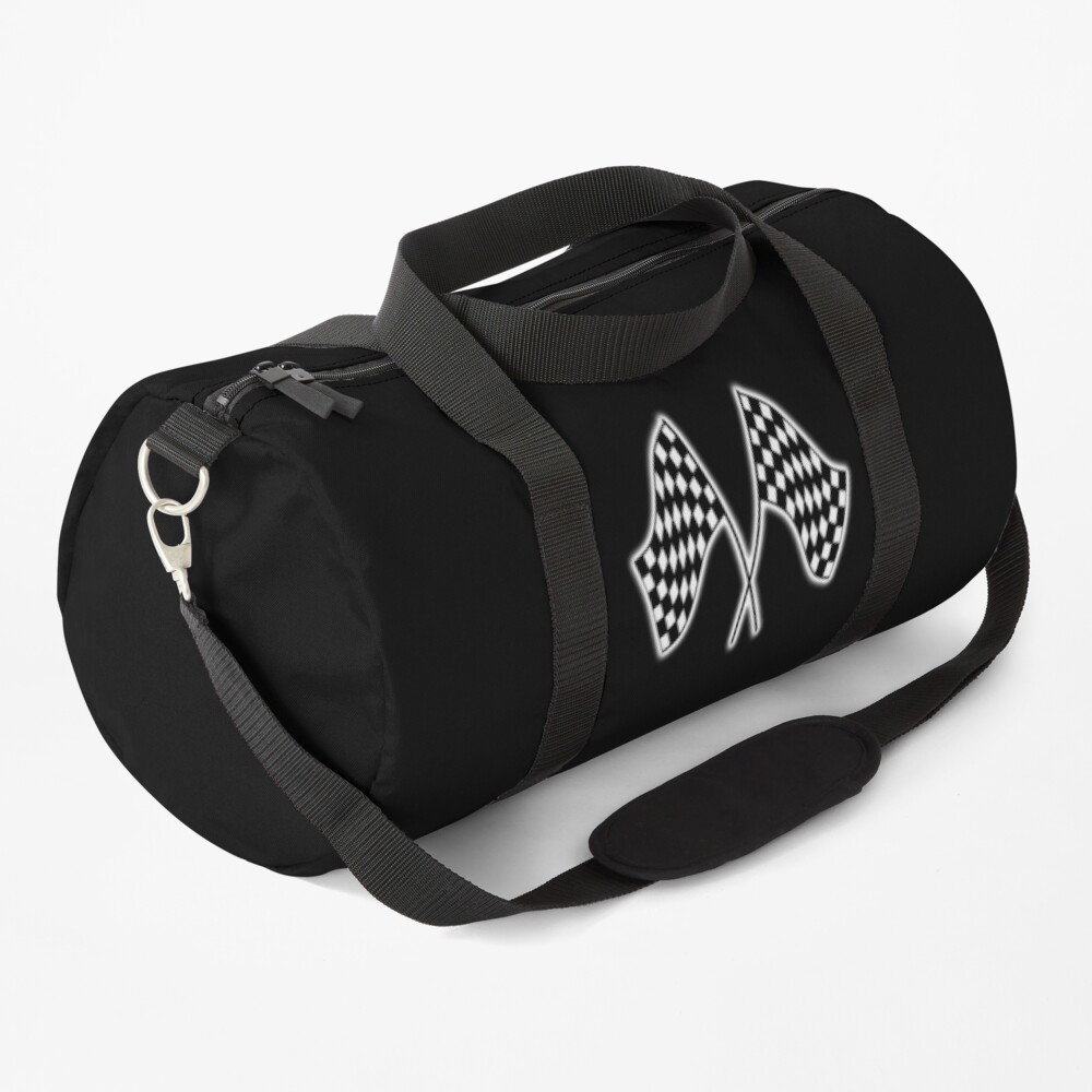 Checker Flag. Race. Checkered Flag. Win. Winner. On Black. Duffle Bag