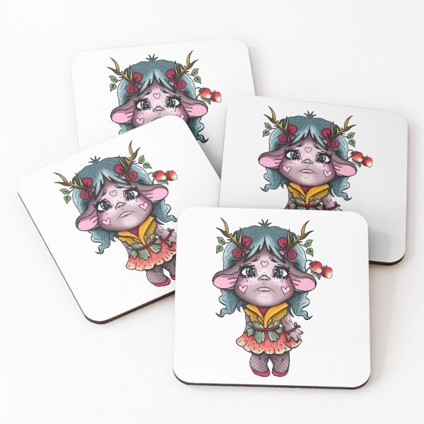Item preview, Cartoon little troll with horns, sad girl in  strawberry skirt.	 designed and sold by LaraCoolart.